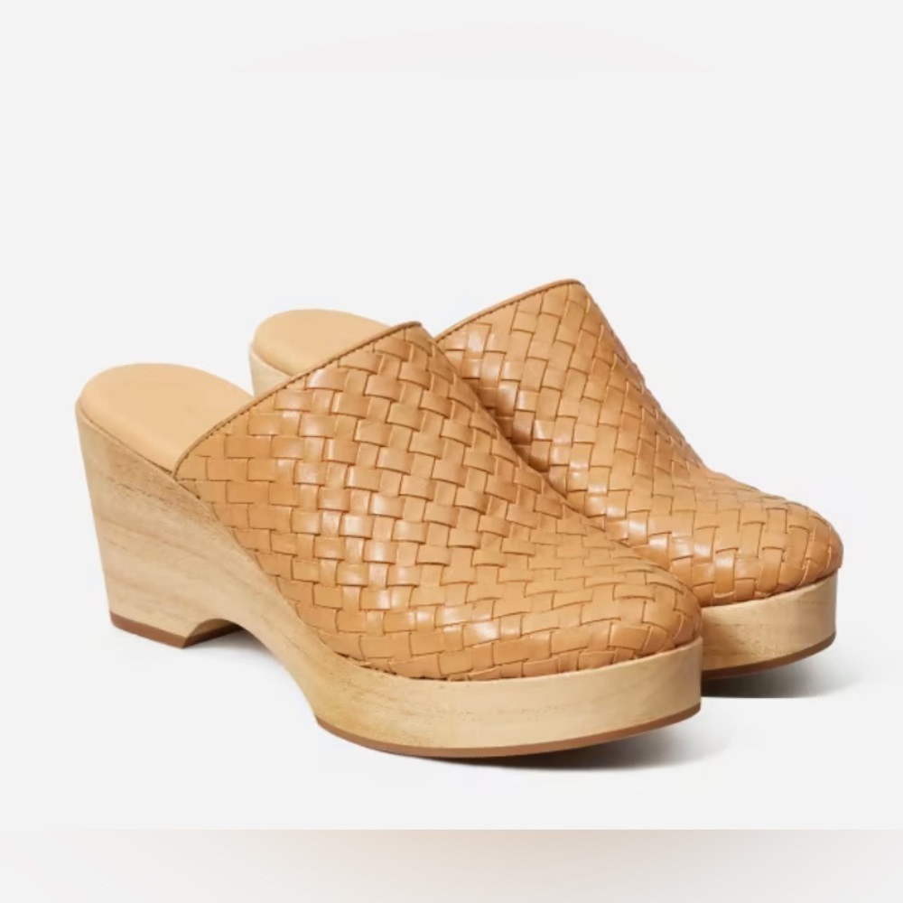 Everlane The Clog Woven Tan Leather Size 8